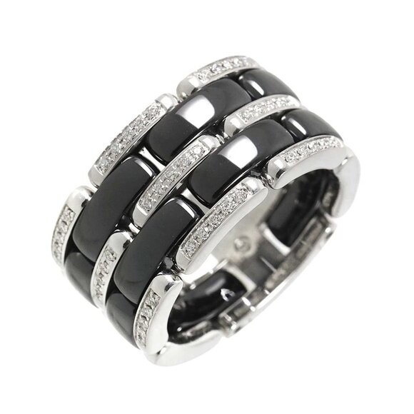 CHANEL ULTRA Diamond Ring LM Black Ceramic 18K WG 750 Size58 7.75-8(US) 90288366 - Picture 1 of 7
